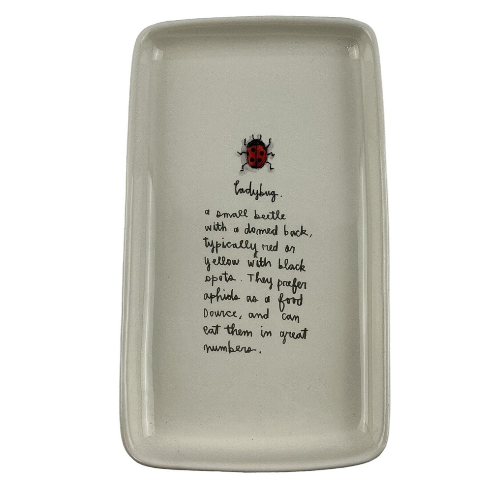 Rae Dunn Ladybug Trinket Tray Ivory Ceramic Magenta Artisan Collection 9"x5.5"